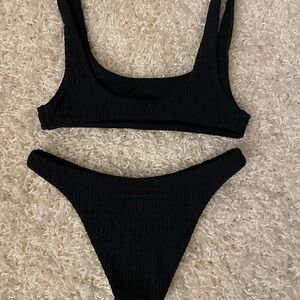 Navy Triangl Bikini. Textured solid.